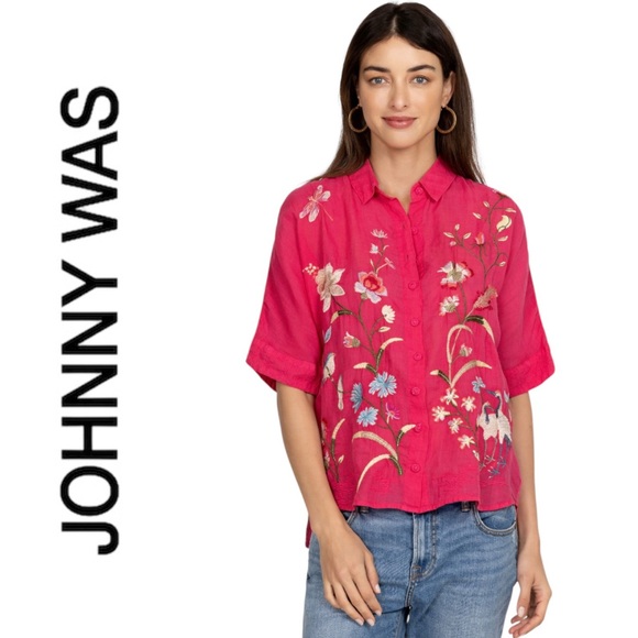 Johnny Was Genivieve Relaxed Dolman Shirt Medium Fuchsia Pink Embroidered NWT - Picture 13 of 13